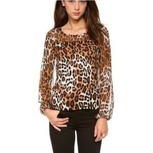 Diane Von Furstenberg Cheetah Animal Print Wool and Silk Long Sleeve Top sz P